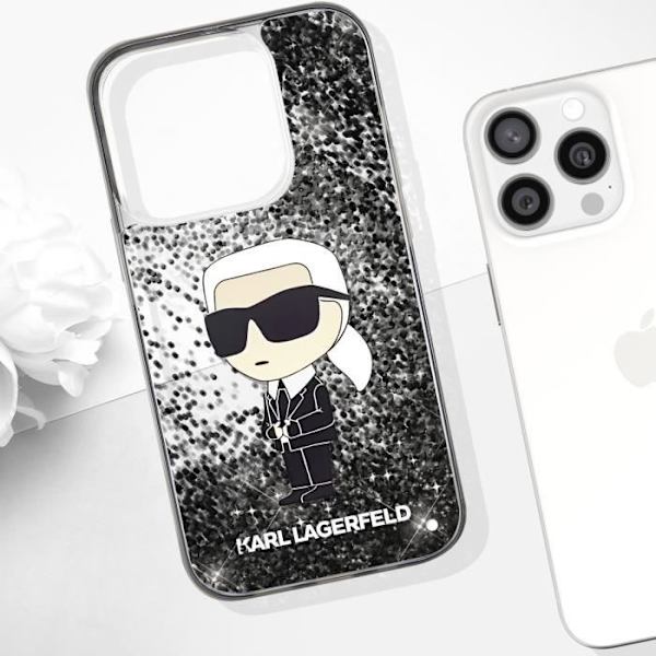 Fodral till iPhone 15 Pro - KARL LAGERFELD - Flytande glittermönster - Upphöjda kanter - Grå Grå