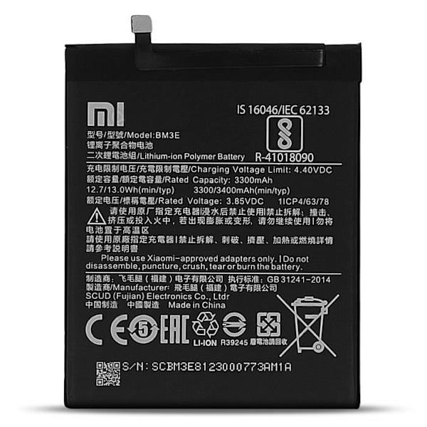 Xiaomi Mi 8 Li-Polymer internt batteri Model BM3E 3400 mAh Sort Svart