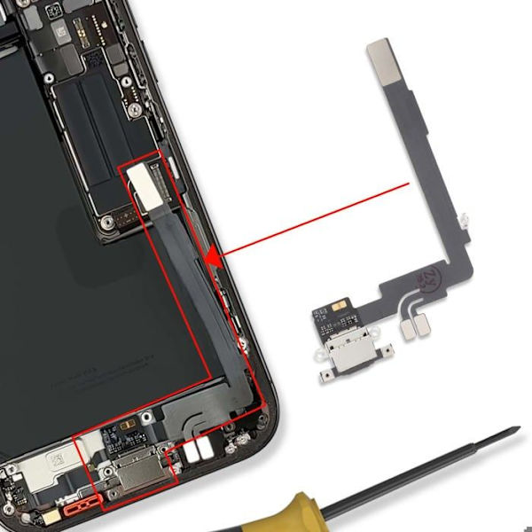Ladeconnector til iPhone 16 Pro Max Reparation af USB-C og Micro Port Sort Svart