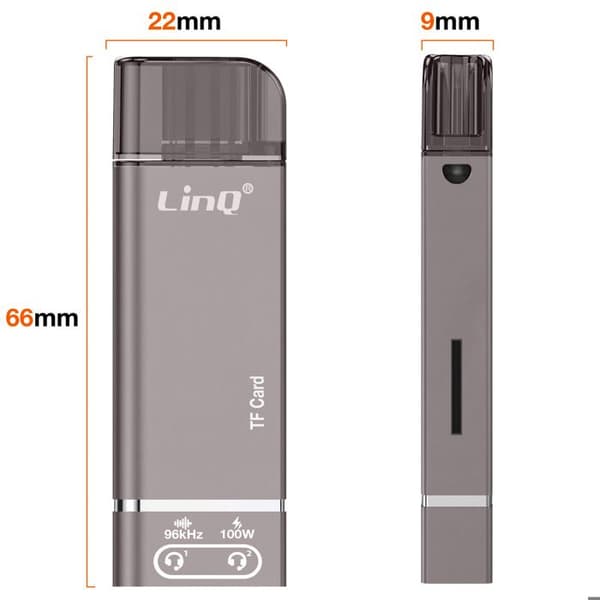 Mini Hub USB-C 3.5mm Audio Jack, Micro SD ja USB-C 100W LinQ Harmaa