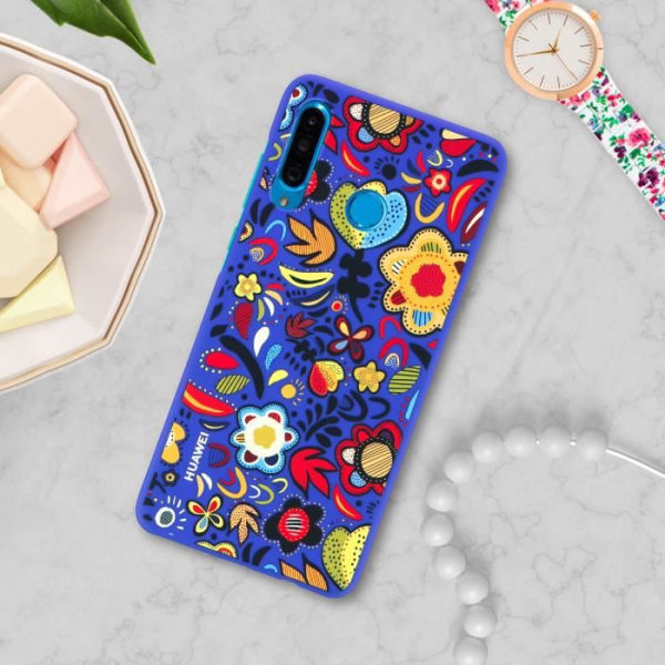 Huawei P30 Lite Cover Flerfarvede Blomster Hård Beskyttelse Original Lilla