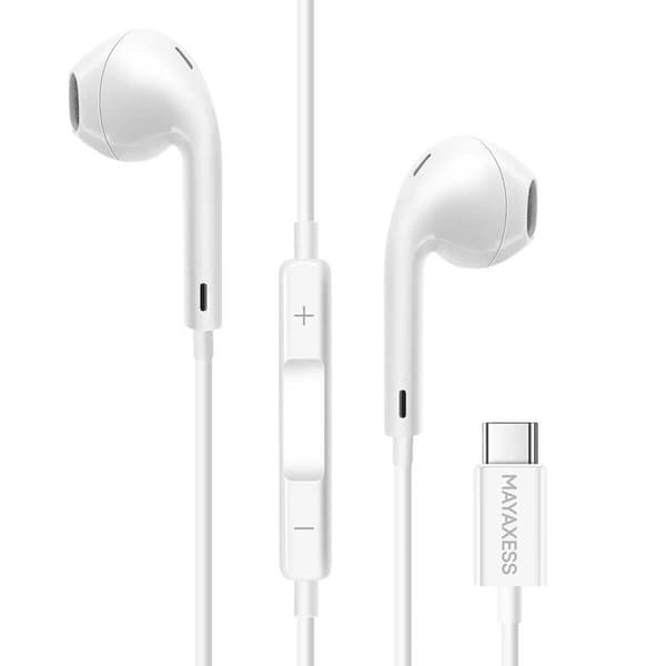Hörlurar - MAYAXESS - iPhone 17 - USB-C - Inbyggd mikrofon - Vit Vit