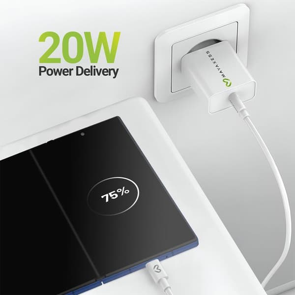 Laddare för Galaxy Z Fold 7 20W + USB-C-kabel 1m Mayaxess Vit Vit