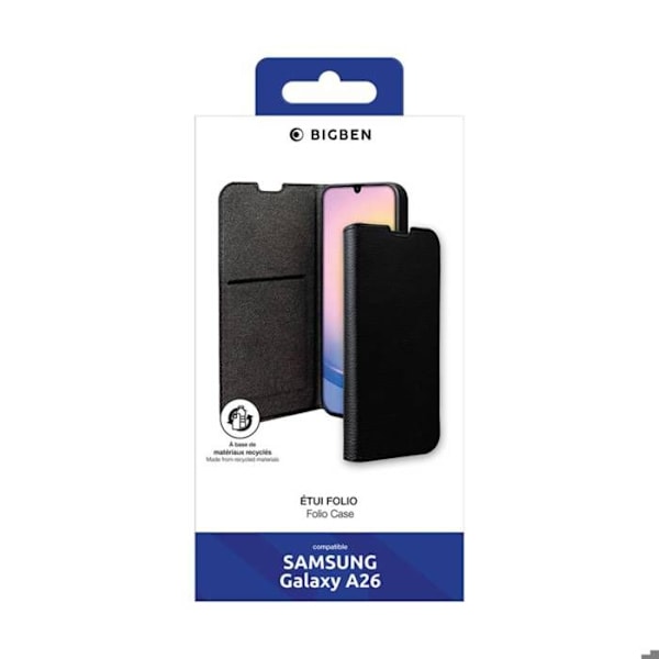 Samsung Galaxy A26:n kotelo, jossa on tuki ja BigBen Connected -korttipidike, musta Svart