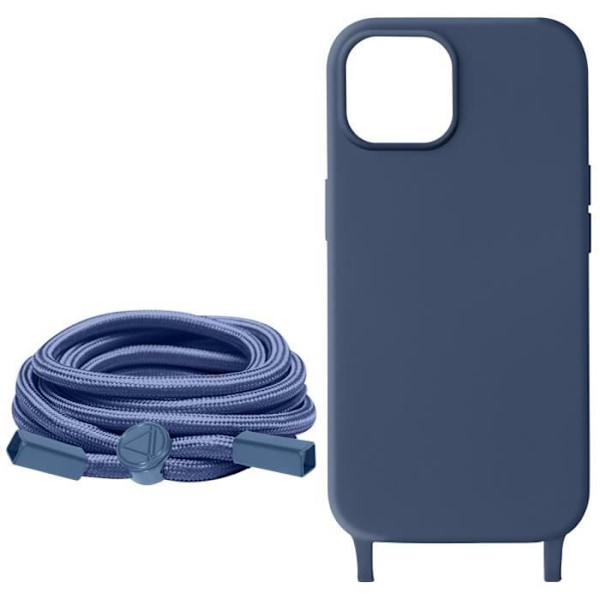 Väska med Snodd - AVIZAR - iPhone 15 - Nylonflätad Rem 80 cm - Semihård - Mörknatt Blå