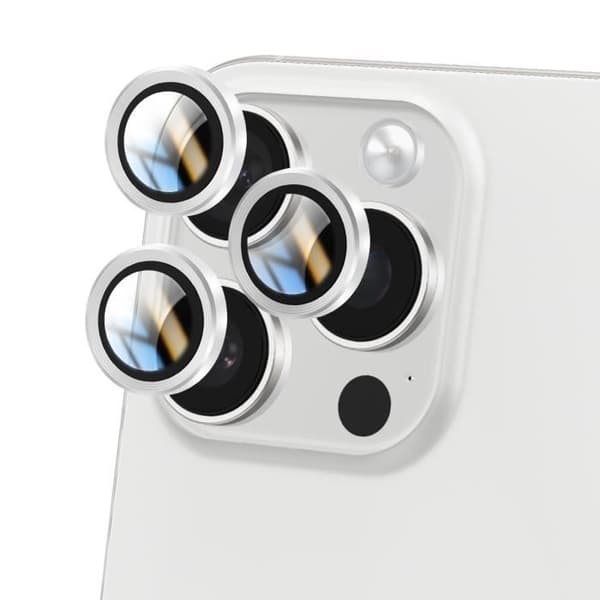 Härdat glas kamera - iPhone 16 Pro Max - Hårdhet 9H - Repfl resistant - Silver - Enkel installation Grå