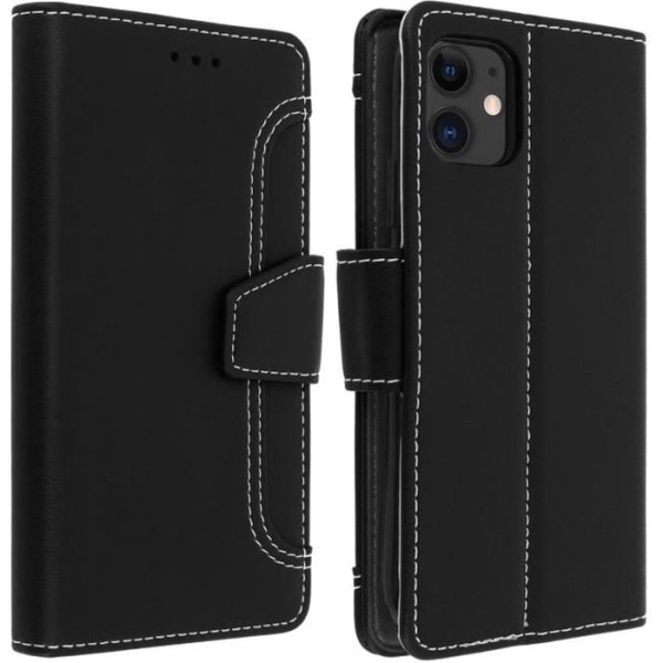 Hus - AVIZAR - iPhone 11 - Folio Tegnebog Etui - Øko-læder - Sort - Støttefunktion Svart