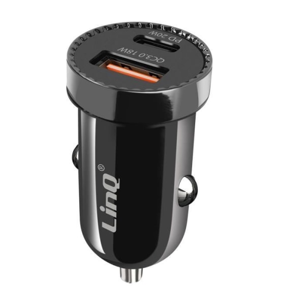 Bilcigarettænderoplader 38 W Strømforsyning + USB Quick Charge LinQ Sort Svart
