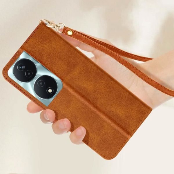 Fodral för Honor 90 Smart - AVIZAR - Handledsrem för plånbok - Brun - Flerfunktionsklaff kastanj