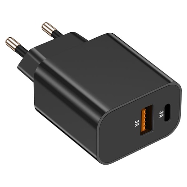 USB-C + USB 15W Hurtiglader Kompakt Akashi Sort Svart
