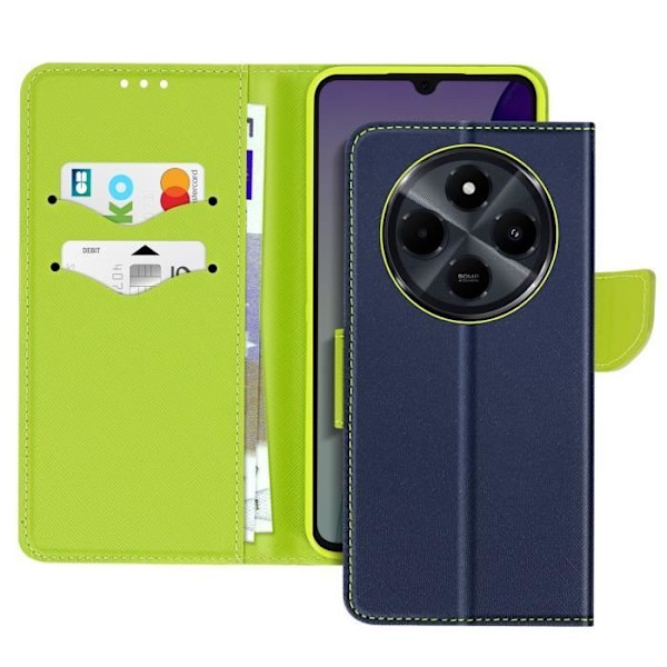 Etui för Xiaomi Redmi 14C Plånbok Läder Saffiano Fancy Mörkblå Blå