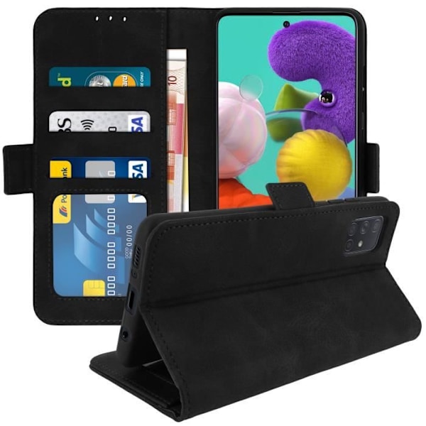 Hus för Samsung Galaxy A51 - AVIZAR - Fodral Folio - Silikongele - Svart - Stödfunktion Svart