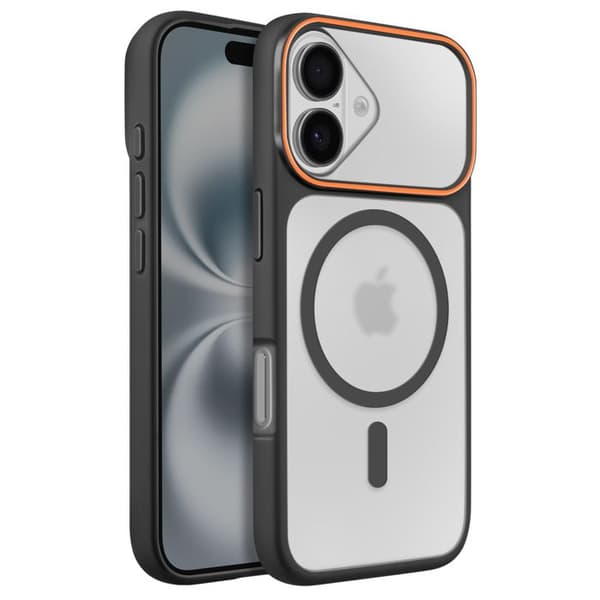 MagSafe-cover til iPhone 16, Bi-materiale beskyttelse, Hård bagside, Sort Svart