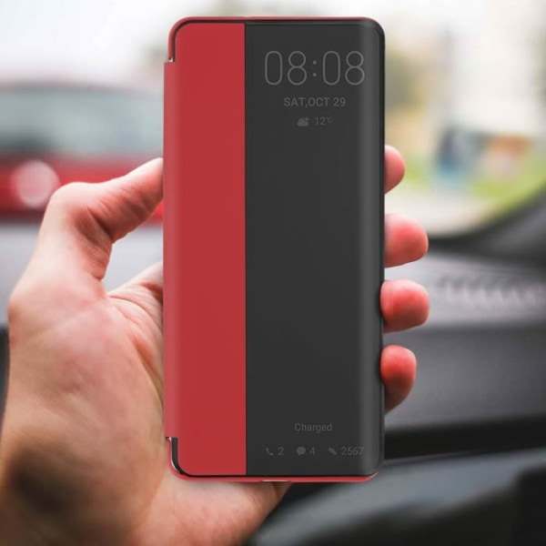 Skal Huawei P30 Pro Fodral Stort genomskinligt fönster hårt skal Röd Röd