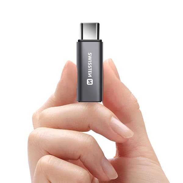 USB-C Han til Lightning Hun 3A Swissten Swissten Grå Grå
