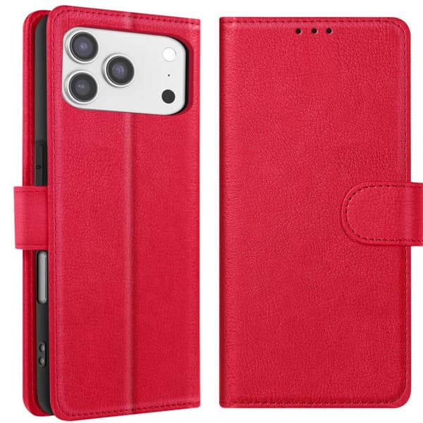 Plånboksfodral - AVIZAR - iPhone 17 Pro Max - Röd konstläder - Stöd funktion - Kortfack Röd