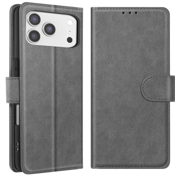 Lompakkoasio - AVIZAR - iPhone 17 Pro Max - Harmaa keinonahka - Tukeva toiminto - Korttipaikat Grå