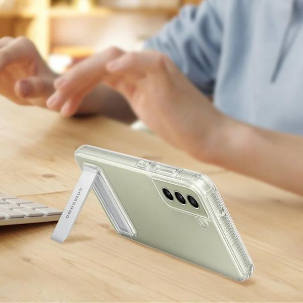 Kuori - Samsung - Galaxy S21 FE - Kirkas seisomakansi - Läpinäkyvä valkoinen - Ultra-ohut ja kevyt Klar vit