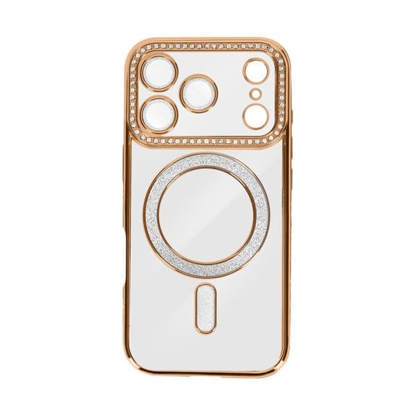 Skydd för iPhone 17 Pro Max - AVIZAR - MagSafe - Guldig kontur - Strass - Elegant skydd Gul