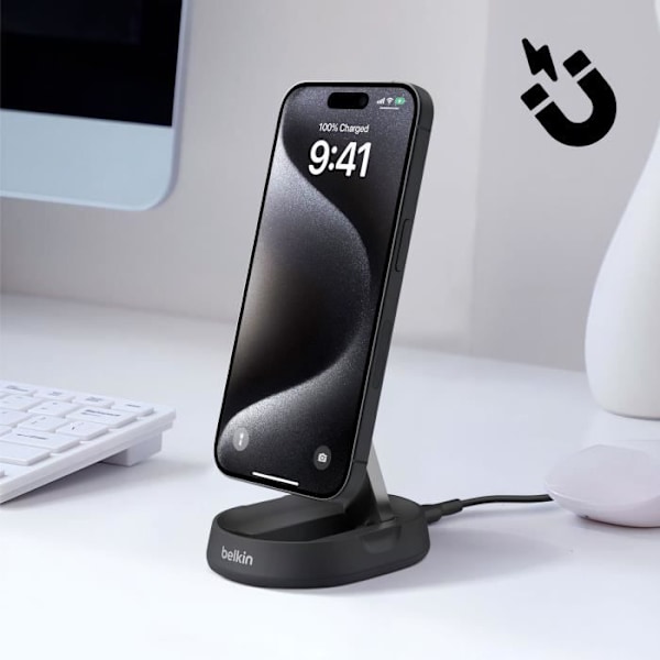 Induktionsladdare - BELKIN - BoostCharge Pro - 15W - Fällbart stativ - Qi2 Svart