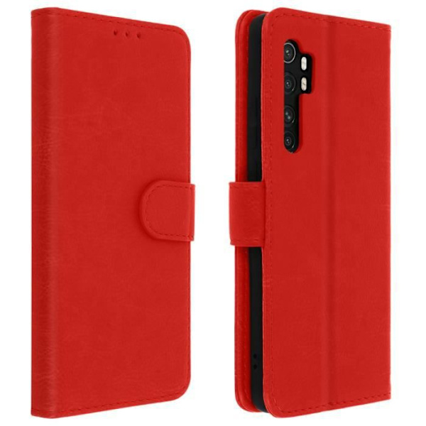Étui - AVIZAR - Mi Note 10 Lite - Heltäckande Fodral - Kortficka - Videostöd - Röd Röd