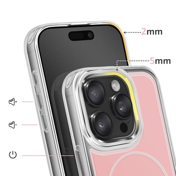 MagSafe-cover til Apple iPhone 16 Pro Max med forstærkede kanter, bi-materiale, blød, rosa Ros