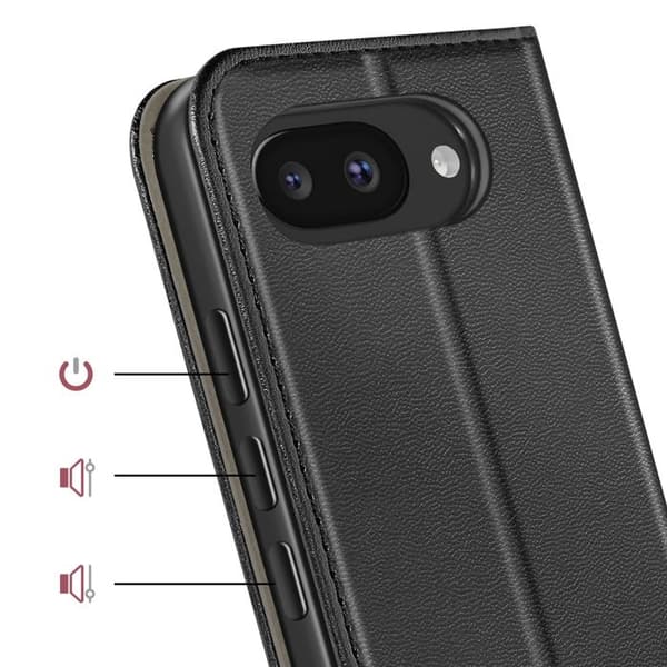 Fodral för Google Pixel 10a med magnetlock, kortfack och ställfunktion i svart Svart
