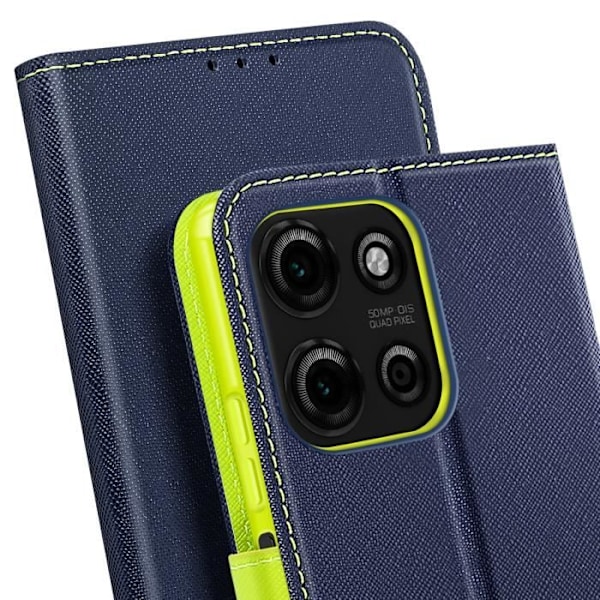 Etui til Motorola Moto G75 Portefeuille Læder Saffiano Fancy Mørkeblå Blå