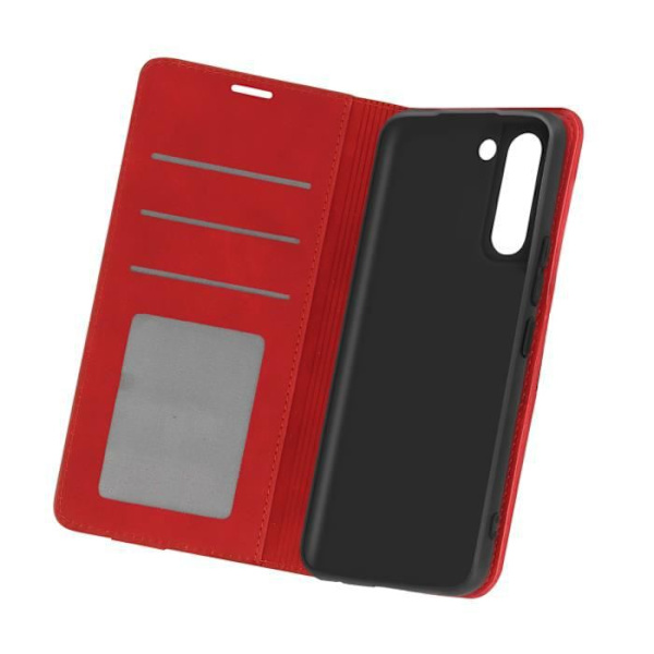 Fodral för Samsung Galaxy S21 Soft-touch Flip Wallet Video Support Röd