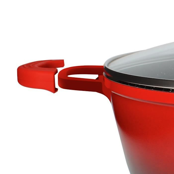 Marmitit - Cheffinger - 4 kappaleen sarja - Marmori Pinnoite - Silikoni Kahvat - Läpinäkyvä Kansipeite Röd