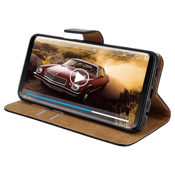 Galaxy S9 etui Læder folio pung funktion sort support gel shell Sort Svart