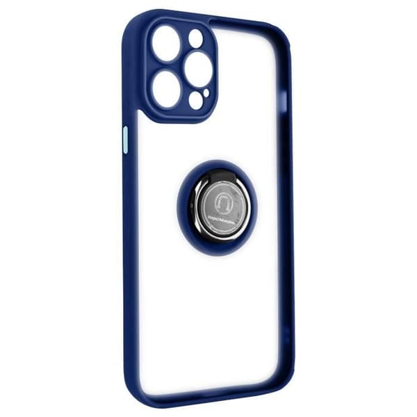 iPhone 14 Pro Cover - AVIZAR - Bi-materiale - Metalring - Video Support - Blå Blå