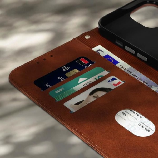 iPhone 14 Plus fodral Plånbok och videohållare Magnetstängning Brun