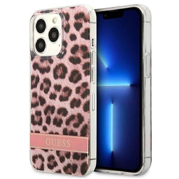 Guess Leopard Electro Stripe - Cover til iPhone 13 Pro (Rosa) - 3666339047504