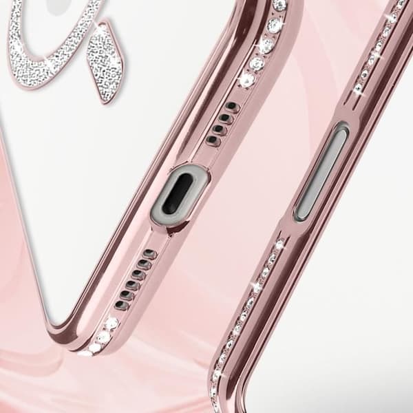 Coque - Diamant - iPhone 16 Pro - MagSafe Beskyttelse - Strass Kant - Elegant Rosa