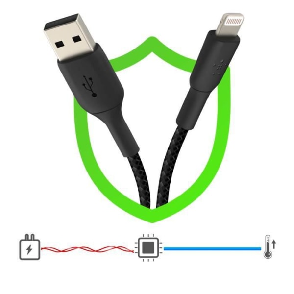 USB till Lightning MFi 18W nylonflätad kabel 2m Charge and Synchro Belkin svart