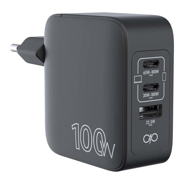 Vægoplader - FORCE POWER - Force Power Lite - USB-A + 2x USB-C - 100W Power Delivery - GaN Sort Svart