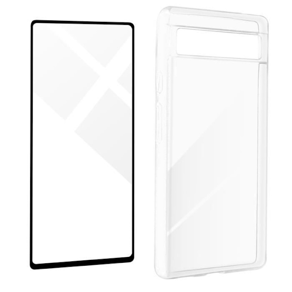 AVIZAR fodral för Google Pixel 6a - Mjuk silikon - 9H härdat glasfilm - Svart kontur Svart