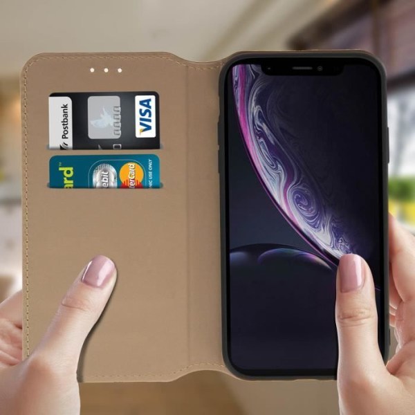 IPhone XR-fodral - MÄRKE - Fickfodral - Ekoskinn - Stödfunktion - Guld kortfack gyllene