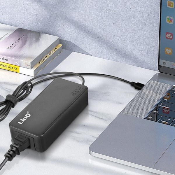 USB C Strømforsyning Oplader til Laptop Strømforsyning 65W LinQ Svart