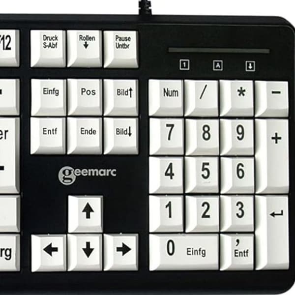 USB-A Kablet Tastatur til PC QWERTZ Layout med Store Tegn Geemarc Sort / Hvid