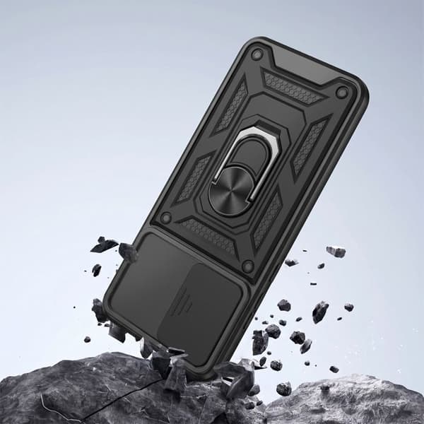 Cover til Redmi Note 17 Pro med ringestøtte og skydelåg til kamera i sort Svart