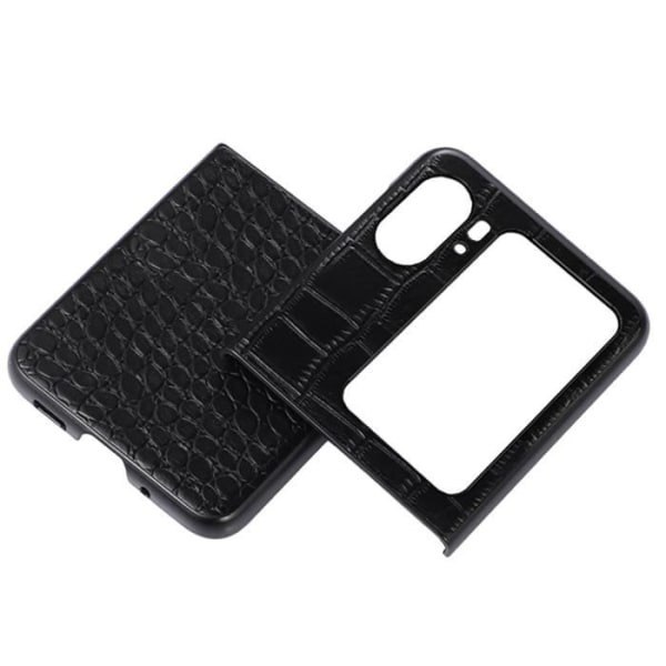 Nahkakotelo Oppo Find N2 Flip Crocodile Effect -korotettu reuna musta Svart