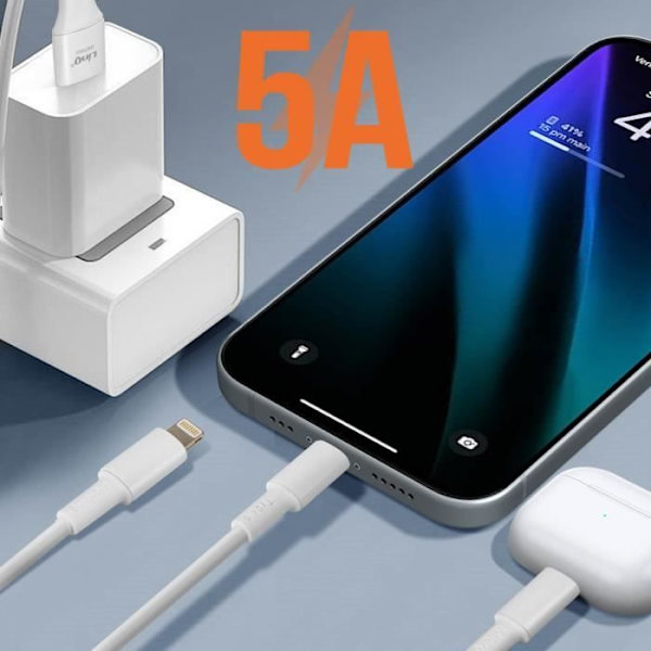 USB-A / USB-C-kabel - LINQ - 1,2 m - USB-C, Lightning, Micro-USB-kompatibel - Vit - 5A Vit