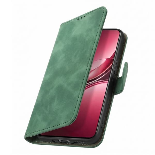 Læderlignende Velour Wallet Case til Vivo V50 5G med Støtte Grøn Grön
