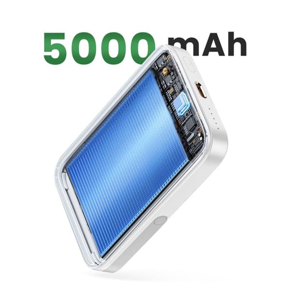 Externbatteri - AKASHI - MagSafe 5000 mAh - USB-C 20W - Flexibel Ställning - Snabbladdning Vit