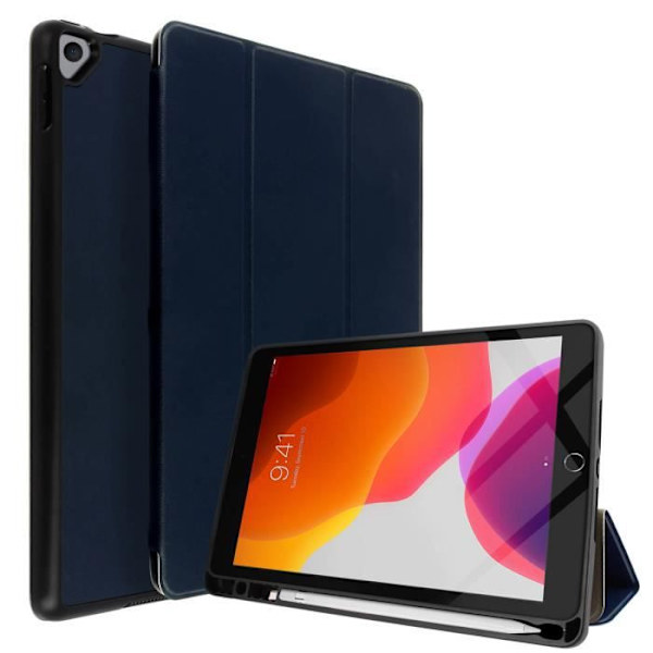 iPad-fodral 2019 10.2 - AVIZAR - Tunn design - Ekologisk läder - Videostativ - Inbyggt tangentbord Nattblått