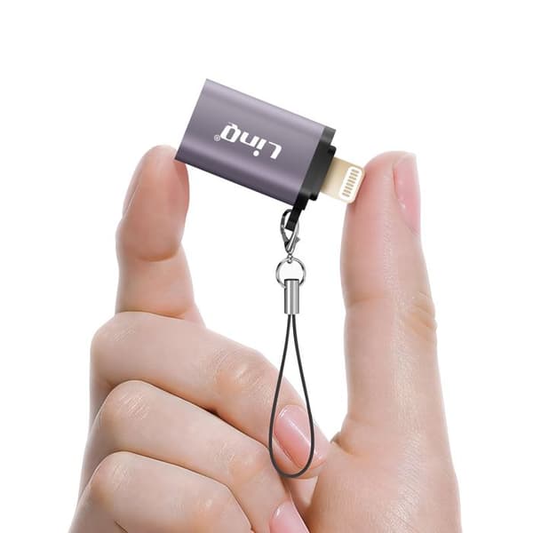 OTG USB-hona till Lightning-hane med karbinhake LinQ Grå
