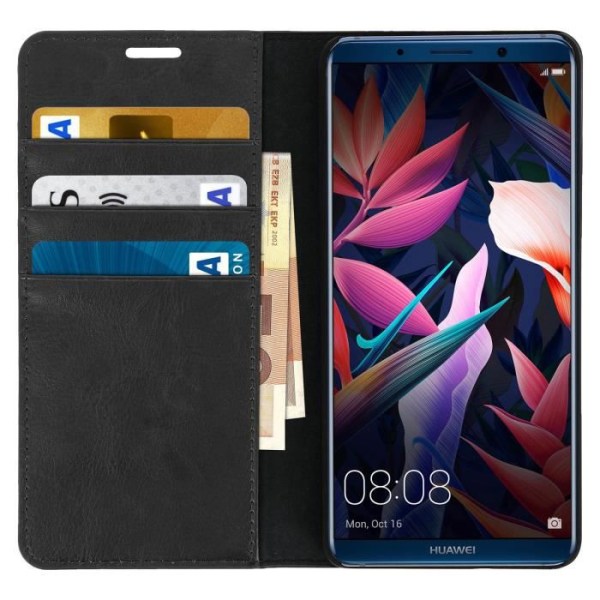 Etui - Huawei - Mate 10 Pro - Ægte læder - Pung - Video støttefunktion Svart