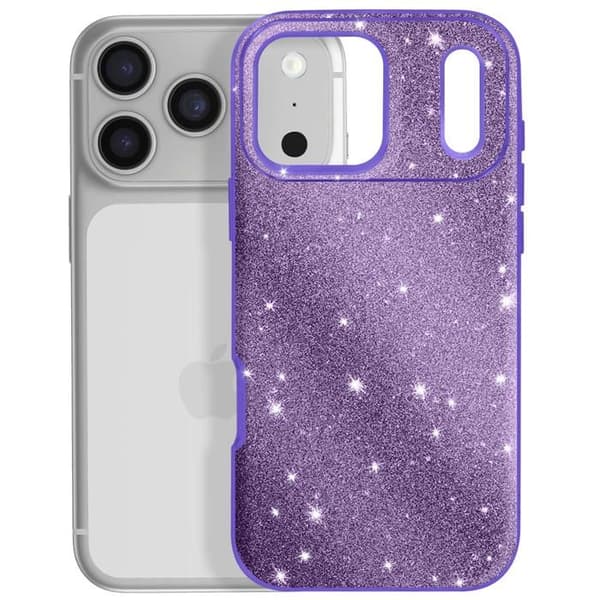 Cover til iPhone 17 Pro Max - AVIZAR - Bi-Materiale - Glitrende - Skærmbeskyttelse - Håndledsrem Lila